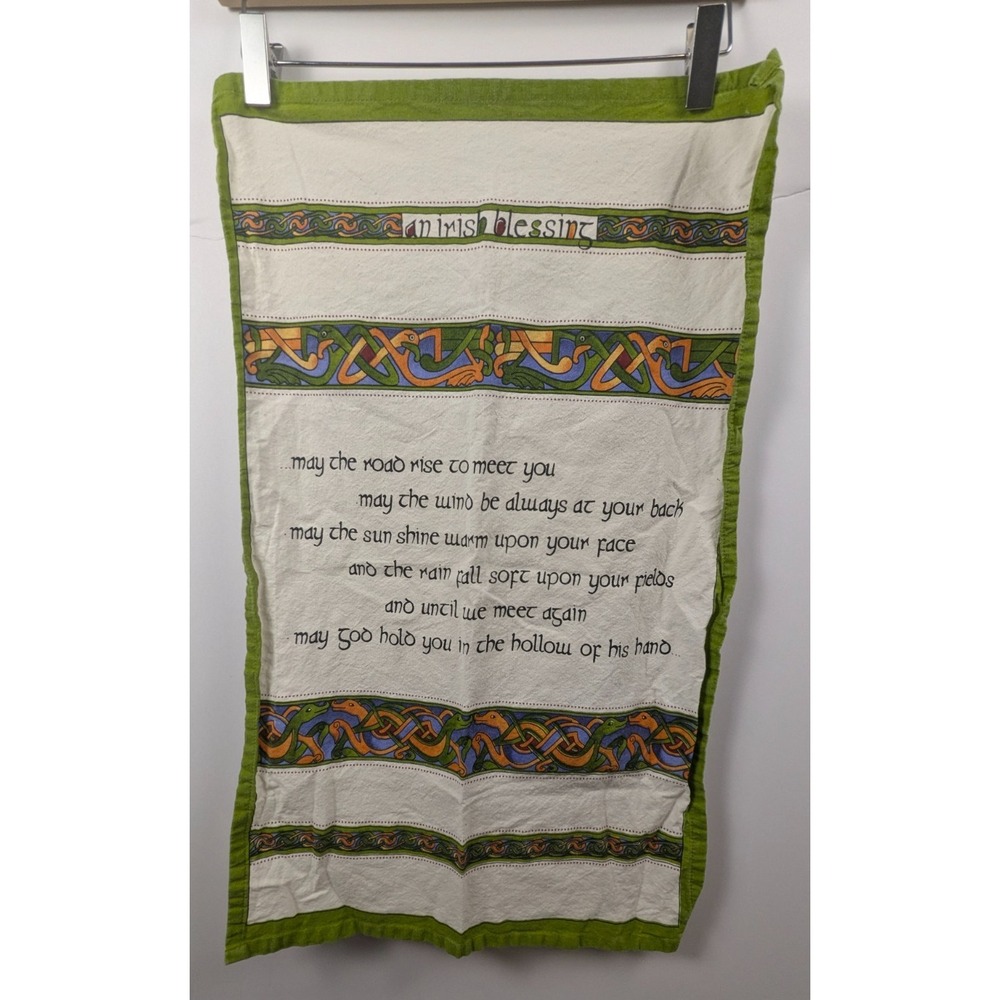 Irish Blessing Celtic Knot Cotton Tea Towel Clanna Crafts Ireland 19x25 Green